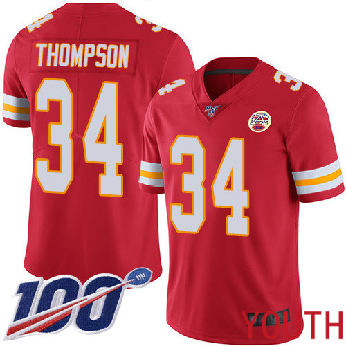 Youth Kansas City Chiefs 34 Thompson Darwin Red Team Color Vapor Untouchable Limited Player 100th Season Football Nike NFL Jersey